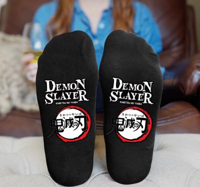 China Breathable Simplicity Anime Demon Slayer Cotton Black Peripheral Fashion Graffiti Breathable Long Summer Sockings for sale