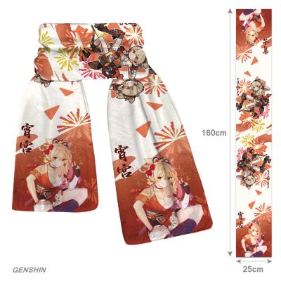 China 2022 Cotton Genshin Impact Anime Character Peripheral Pattern Plush Hot Selling Digital Printing Hot Scarf for sale