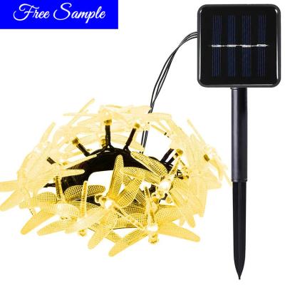 China Outdoor Waterproof Solar Power LED String Light Glitter Dragonfly Flower Garland Garden Decor Fairy FLOWER Light for sale