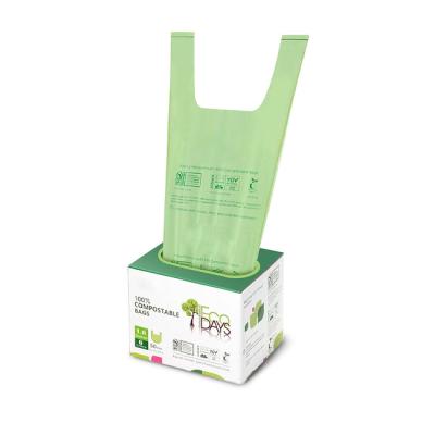 China Compostable Biodegradable Kitchen Trash Bags Custom With T Shirt Handle for sale