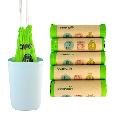 China Paper Wrap Rolled Compostable Drawstring Trash Bags For Kitchens Living Rooms for sale