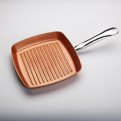 China Sustainable Eco Friendly Aluminum Pressed 24 Cm Copper Ceramic Coating Square Frying Pan Deep Frying Pan for sale