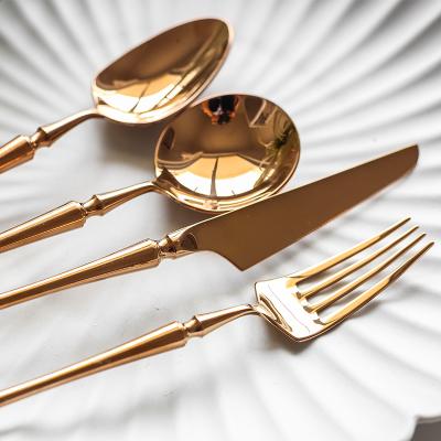 China Viable Whole Sets Sale Rose Gold Plated Vintage Hotel Restaurant Stainless Steel Gold/Copper Travel Cutlery Sets for sale