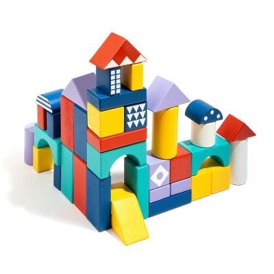 China Solid Wood 60 Pcs Colorful Toddler Educational Set Toy Wooden Building Block For Children for sale