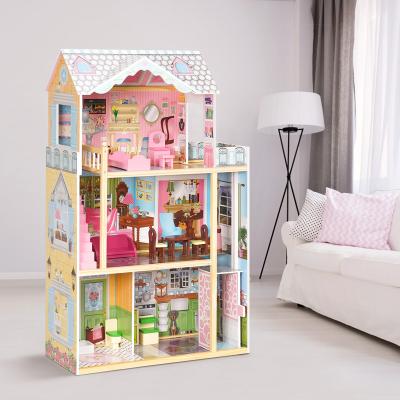 China Toy Amazon Hot Selling New Cartoon Design Children Pretend Play Furniture Toy Kids Wooden Large Doll Pink Room For Girls 3+ for sale