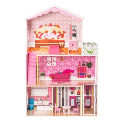 China Amazon Hot Selling Pretend Cartoon Game DIY Toy Big Kids Wooden Doll Educational House Villa with Doll Room Furniture Dollhouse for sale