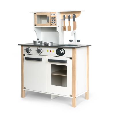 China Hot Selling MDF Toy Kitchen Playset Simulation Kitchen Utensils White Cooking Stove Cooking Wooden Kids Doll Kitchen Toy for sale