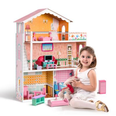 China HOT DIY Toy Amazon Cartoon Doll House Wooden Doll House For Children Children's Day Christmas Gifts for sale