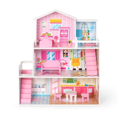 China Cartoon Toy Factory Direct Selling 3 Storeys Dollhouse Furniture Fashion Wooden Miniature Dollhouse for sale