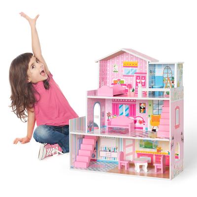 China Cartoon Toy For Sale With Mini Wooden Dollhouse Furniture Kids Playground Houses for sale