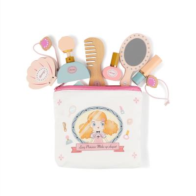 China MDF Wood+Solid Wooden Make Up Toy Kids Makeup Play Set Pretend Play Wooden Beauty Salon Toys Birthday Gift For Girl Princess for sale