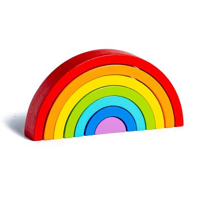 China Solid Wood Wooden Pastel Blocks Montessori Wooden Rainbow Stacking Learning Toys For Children for sale