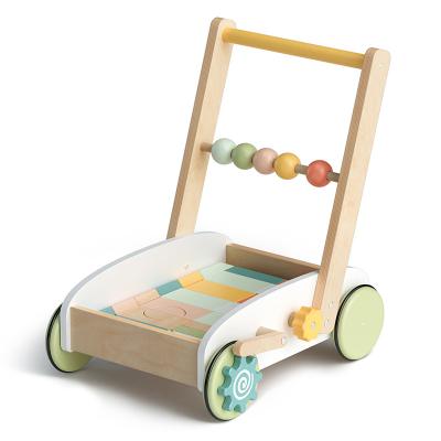 China New OEM Price Wooden Spot Study Carriers Large Multifunctional Building Block Wooden Strollers Push Baby Walker for sale