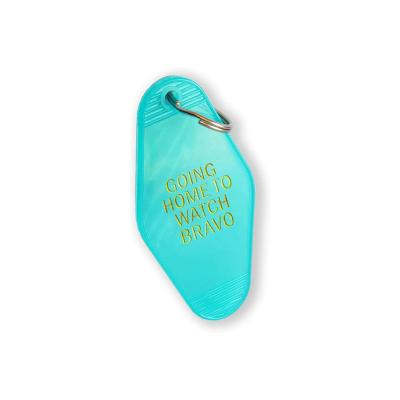 China Custom Wholesale Low Price Acrylic Logo Color Motel Rhombus Key Chain Charms for sale