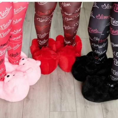 China CUSHIONING Fast Shipping 21 Colors Kids Fur Slippers One Size Mommy and Me Furry Bedroom Teddy Bear Slippers Fluffy Bear Shoes Plush Slippers for sale