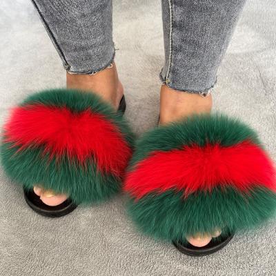 China CUSHIONING Wholesale Women's Large Fluffy Women's Fur Slippers Natural Fur Sandals Fur Slippers for sale