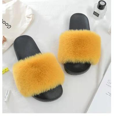 China CUSHIONING 2022 New Summer Ladies Flat Slippers Shape Fur Slippers Vegan Rabbit Fur Fashion Ladies Slippers for sale