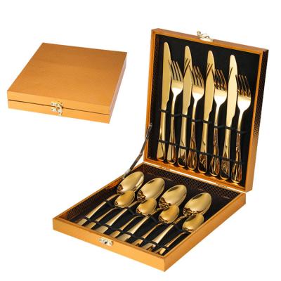 China Factory Sustainable Supply 16 Pieces Gold Plated Spoon Knife High Grade Custom Stainless Steel Dinnerware Set for sale