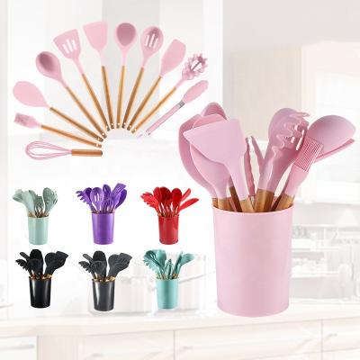 China Sustainable High Quality Kitchenware 12 Pieces Practical Cooking Tools Kitchenware with Handles Food Grade Silicone Wooden Kitchenware for sale