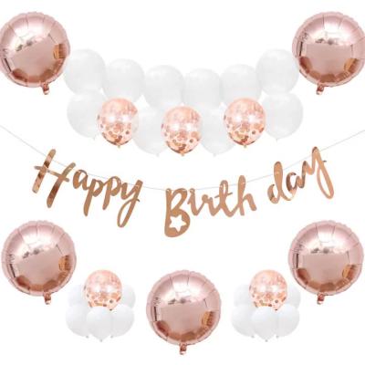 China Factory Direct Sales Rose Gold Happy Birthday Party Decoration Balloon Birthday Wedding Party Decoration Set With Happy Birthday Banner for sale