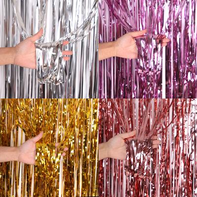 China Hot Selling Wedding Amazon Backdrop 2*1m Aluminum Tassel Curtain Home Colorful Fringe Decorative Curtains Party Rain Curtains for sale