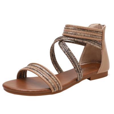 China Cushioning Women Summer Fashion New Bohemian Style Sandals Flats Casual Strappy Flats Roman Gladiator Sandals for sale