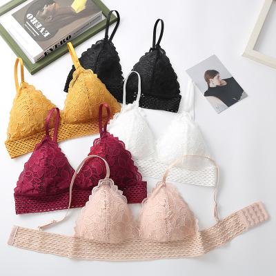 China Women QUICK DRY French Thin Cup Bralette Lace Triangle Wireless Bra for sale