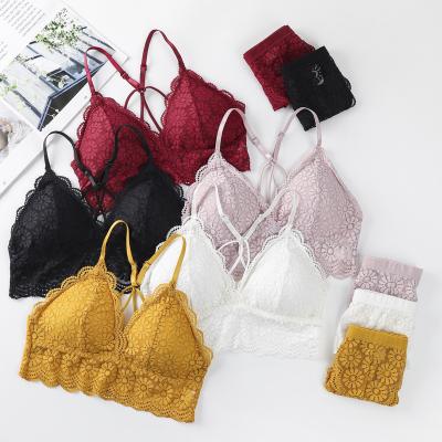 China Wholesale Women QUICK DRY Lace Up Floral Bralette Bra Set Free Size for sale