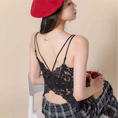 China QUICK DRY Women Fixed Back Cup Cavity Beauty Tie Up Long Lace Bralette for sale