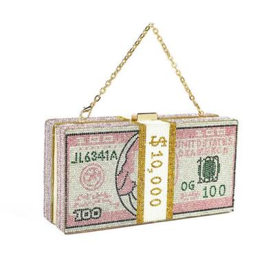 China Luxury Crystal Diamond Money Bags 100 Diamond Purse Dollar Symbol Ladies Same Clutch Bag Diamond Purse Clutch Bag for sale