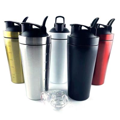 China 500ML/750ML Stainless Steel Mixer Protein Shaker Water Bottle With Mixing Viable Custom Ball Logo Sports Gym Single Wall for sale