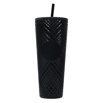 China Viable Double Walled Black Bling Studded Matte Personalized Diamond Sparkly Studded Acrylic Mug Tumbler 24oz DIY Tumbler for sale