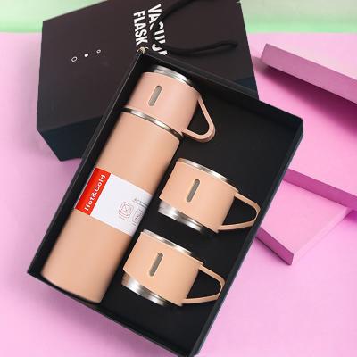 China PORTABLE Business 304 Stainless Steel Vacuum Travel Flask Thermos Mug Gift Box Sets Thermo Set with 3 Cups for sale