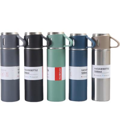 China PORTABLE Thermo 500ml Double Wall Bottle Business Tea Gift Set Box Cup 3pcs 304 Stainless Steel Vacuum Flask Set for sale