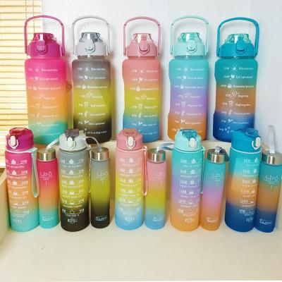 China Half Gallon Viable Straw Handle Bottle Fitness Sports Dismountable 300ml 900ml 2000ml Set Motivational Water Bottle With Time Maker for sale