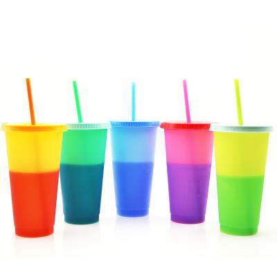 China Color Sensitive Water Color Plastic Cup Changing Custom Plastic Cold Color Changing Magic Cups With Lid And Straw for sale