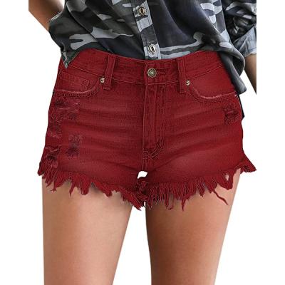 China Sustainable Women Casual High Waisted Denim Shorts Fringed Raw Edge Ripped Ladies Jeans Abbreviations for sale