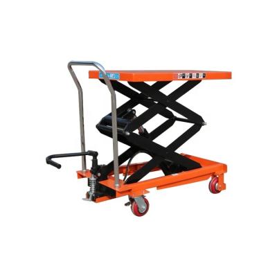 China Self-Propelled Hydraulic Mobile New Mobile double scissor 4 Wheels Manual Lift Table hydraulic Lifting Table for sale