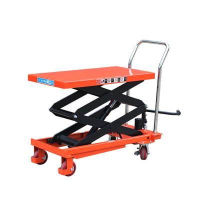 China Self-Propelled Hydraulic Mobile Hot Sale Hydraulic Manual Double Scissor Lift Table Hand Light Duty Work Lifting Table for sale