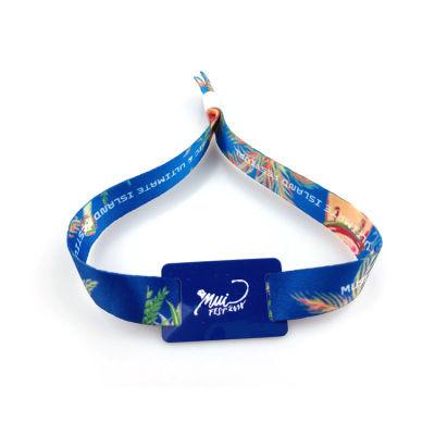 China Length adjustable Custom Sublimation Customised Wristband with Logo Print Promotional Sports Wrist Band Woven Polyester Fabric Wristband for sale