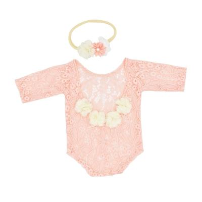 China Phoot Shoot Clothes for Newborn Photo Props Baby Flower Lace Romper and Bead Headband Newborn Baby Photography Clothes for sale