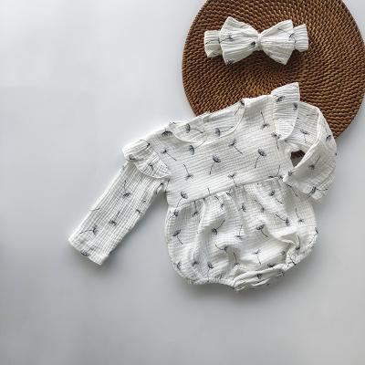 China 2022 Cute Wholesale 2Pcs Cute Romper Set Baby Solid Color Long Sleeve Dandelion Babies Romper Headband Set Infant Baby Clothes Set for sale