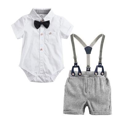 China Baby Boy Causal Gentleman Suits , Infant Short Sleeve Shirt+Suspender Pants+Bow Tie Clothes Set for sale