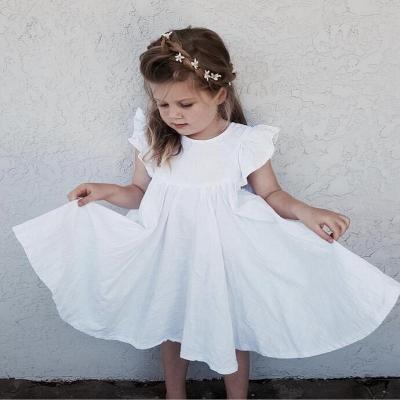 China Anti-wrinkle baby dresses cotton sleeveless solid ruffles sleeveless babies dresses linen cotton a-line princess baby dresses for sale