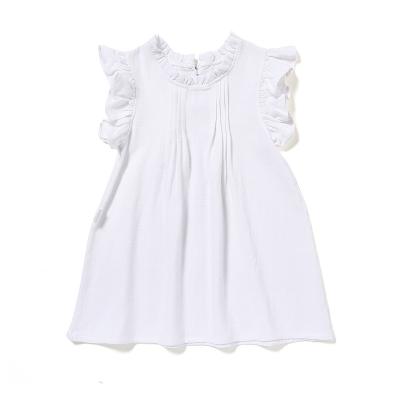 China Anti-wrinkle baby dresses cotton sleeveless solid ruffles sleeveless babies dresses linen cotton a-line princess baby dresses for sale