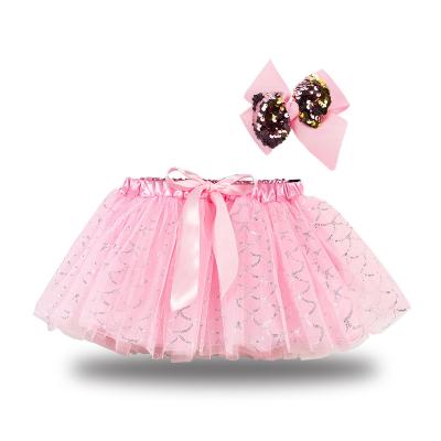 China Breathable Mini Fluffy Layered Tulle Ballet Dance Tutu Skirt Rainbow Child Toddler Girl Birthday Party Stage Tutu Skirt with Bow Clip hair for sale