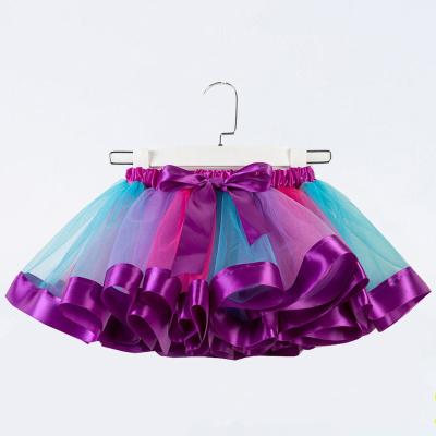 China Summer Sweetie Ballet Tulle Rainbow Tutu Breathable Layered Skirt For Little Girls Dress Up With Colorful Hair Clip Set for sale