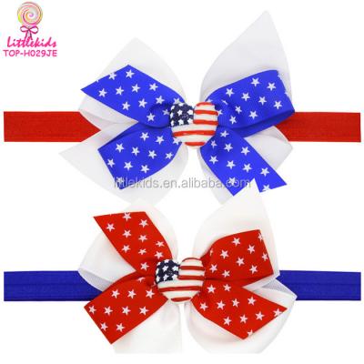 China Fourth of July Bow Headband American Flag Color Striped Star Heart Patriotic Babies Bow Headbands for sale