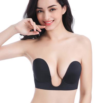 China Antibacterial Wire Free Backless Strapless Invisible Bra Seamless Silicone Lift Up One Piece U Shape Bralette Bras Women's Sexy Underwear for sale