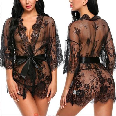 China Lingerie Mesh Nightgown S-5XL, Babydoll Lingerie Set, Mature Women's Lace Kimono Long Robe Babydoll Lingerie Sexy Valentines Lingerie for sale